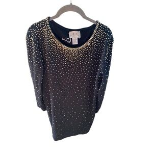 ET AL Beaded Sweater Dress 1980 8 Black Gold Embellished Knit Beaded Designer